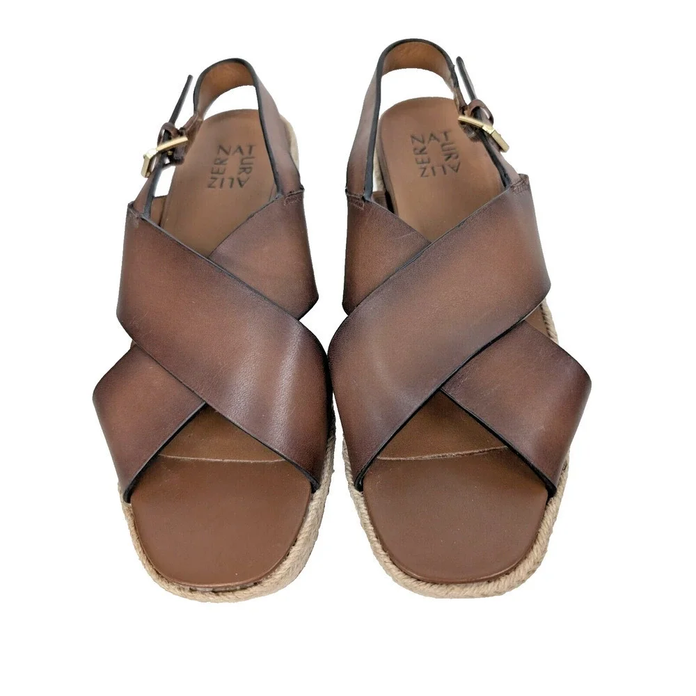Naturalizer Oak Open Toe Slingback Espadrilles Wedge Sandals Sz 8.5 Brown